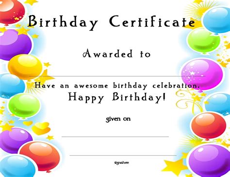 Free Printable Birthday Certificates